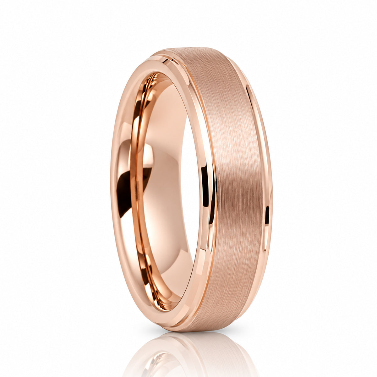 Rose Gold Tungsten Wedding Band Women, Brushed finish Stepped Edges, 4mm-8mm