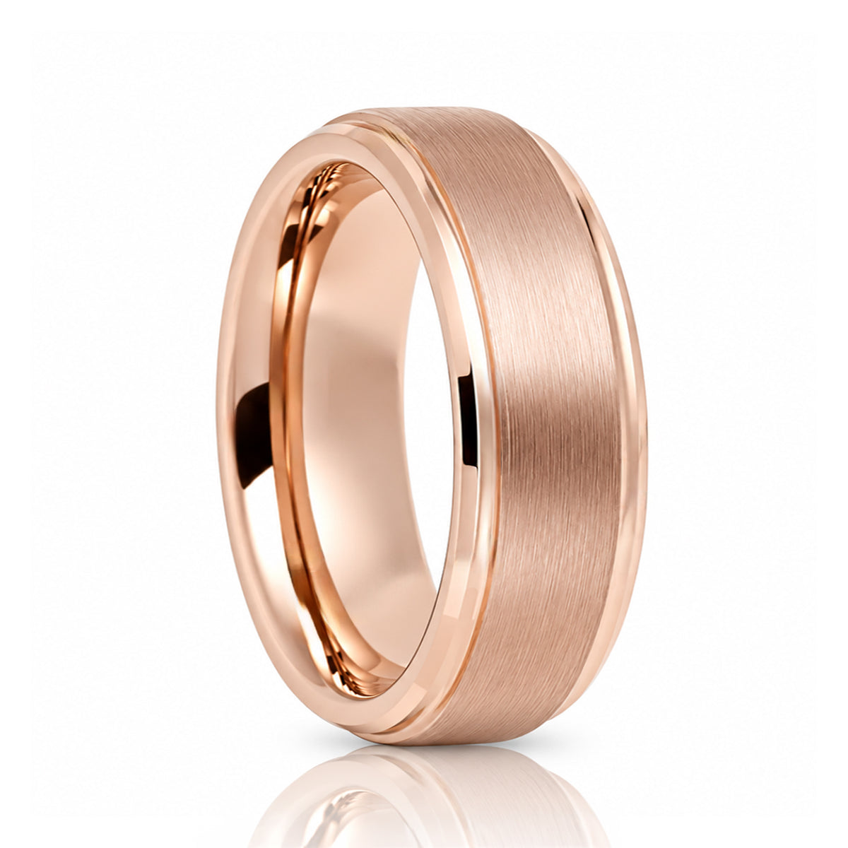 Rose Gold Tungsten Wedding Band Women, Brushed finish Stepped Edges, 4mm-8mm