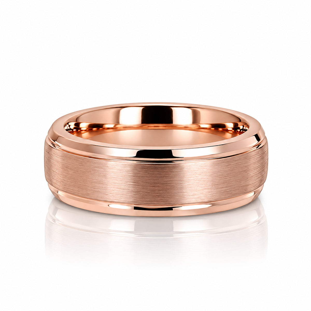 Rose Gold Tungsten Wedding Band Women, Brushed finish Stepped Edges, 4mm-8mm
