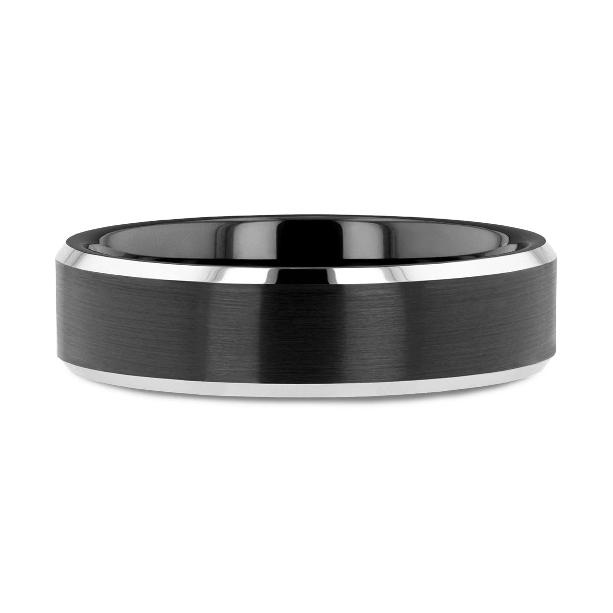 ASTON Black Brushed Center Tungsten Ring with Polished Beveled Edges - 4mm - 10mm