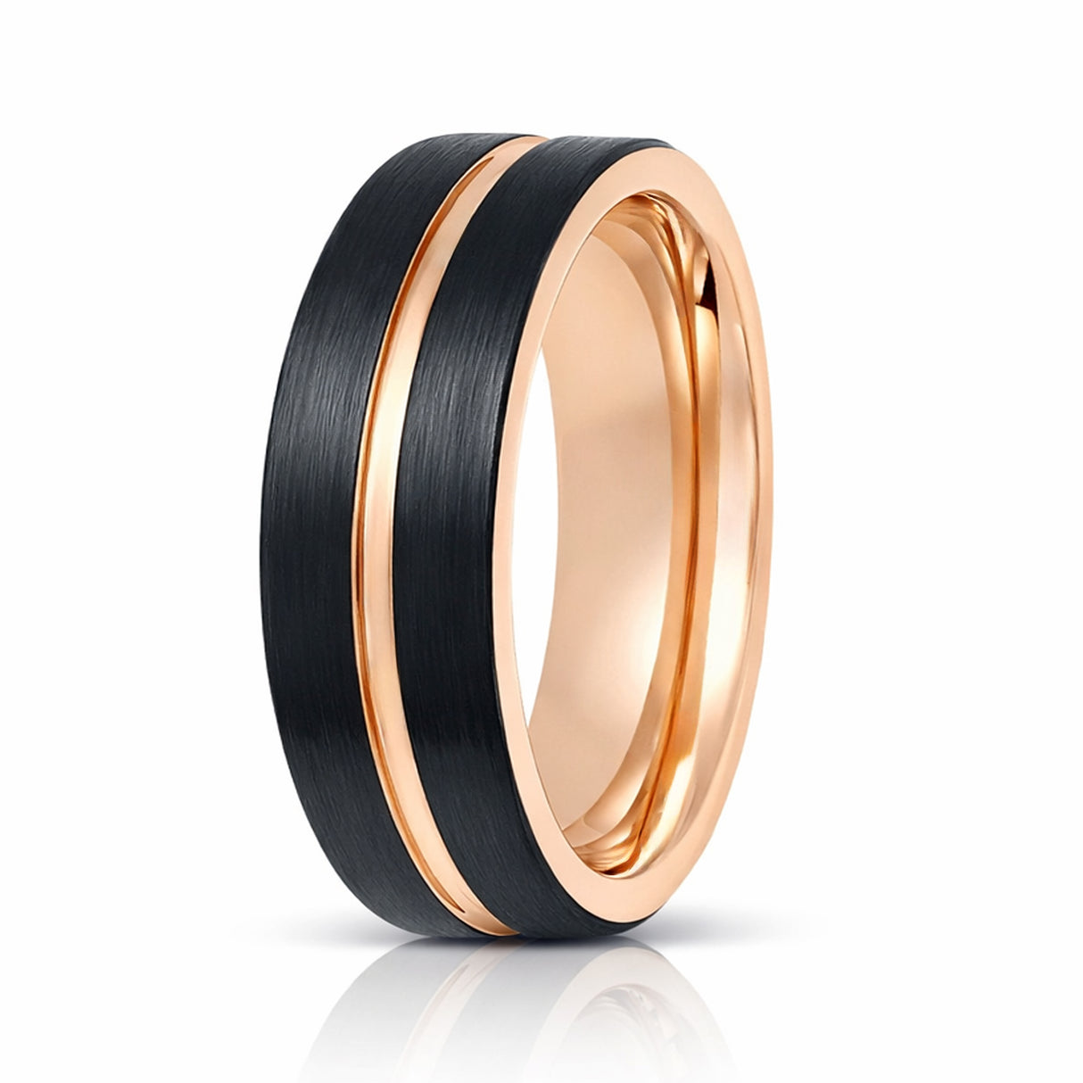 8mm Black & Rose Gold Tungsten Carbide Wedding Ring with Rose Gold Groove