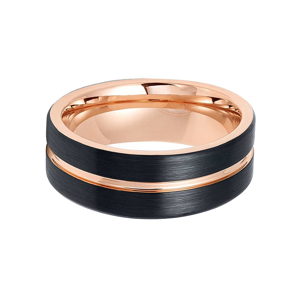 8mm Black & Rose Gold Tungsten Carbide Wedding Ring with Rose Gold Groove