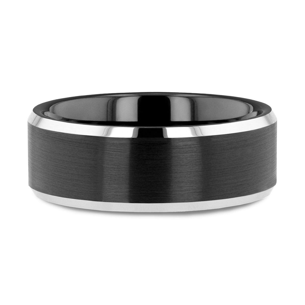 ASTON Black Brushed Center Tungsten Ring with Polished Beveled Edges - 4mm - 8mm