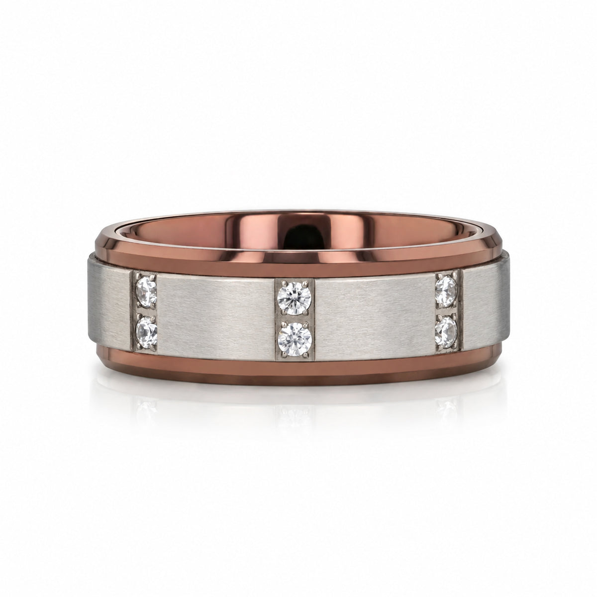 BEOWULF 8mm Espresso Tungsten Carbide Wedding Band with Channel-Set Diamonds