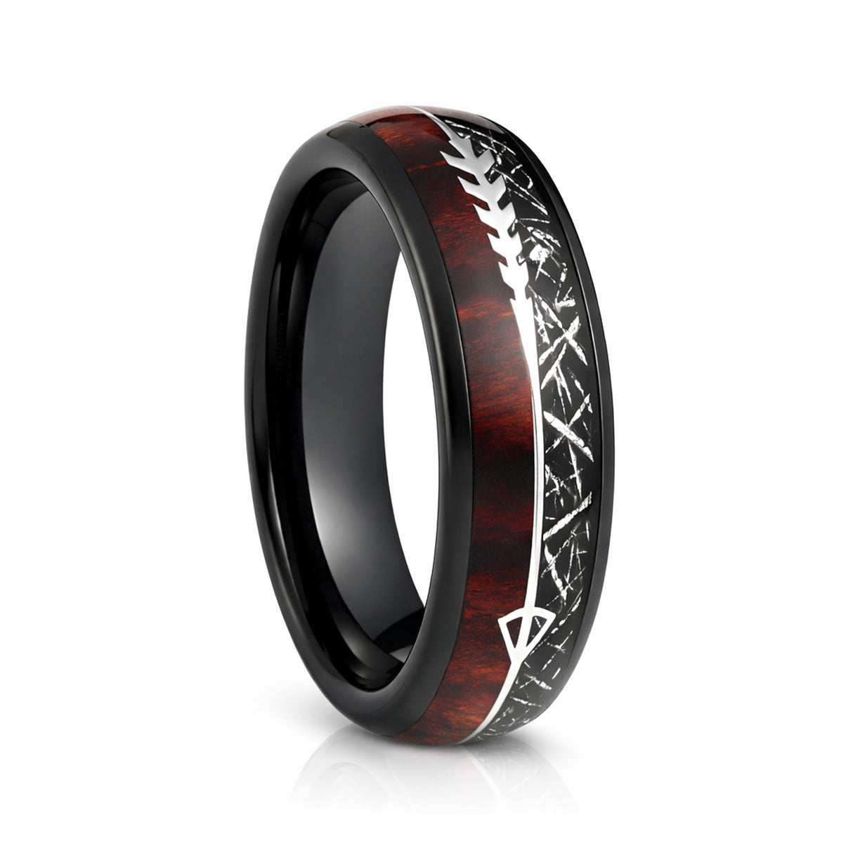 6mm Tungsten Carbide Meteorite Wedding Band, Koa Wood Ring, Arrow Ring
