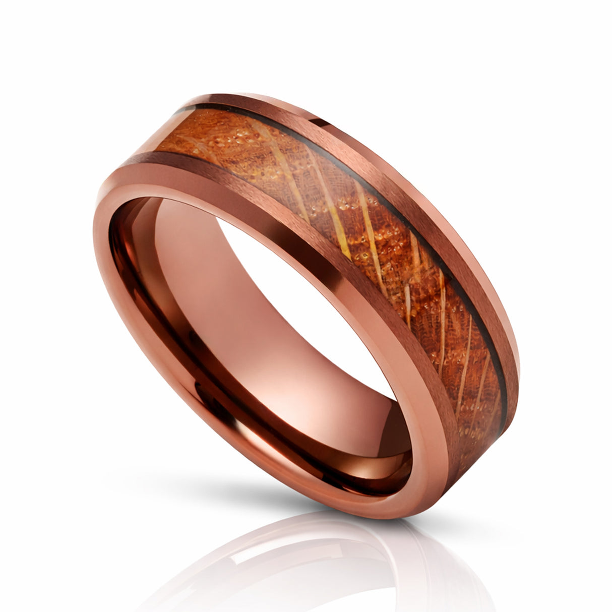 8mm - Tungsten Espresso Whiskey Barrel Wood Ring , Brown Tungsten Ring