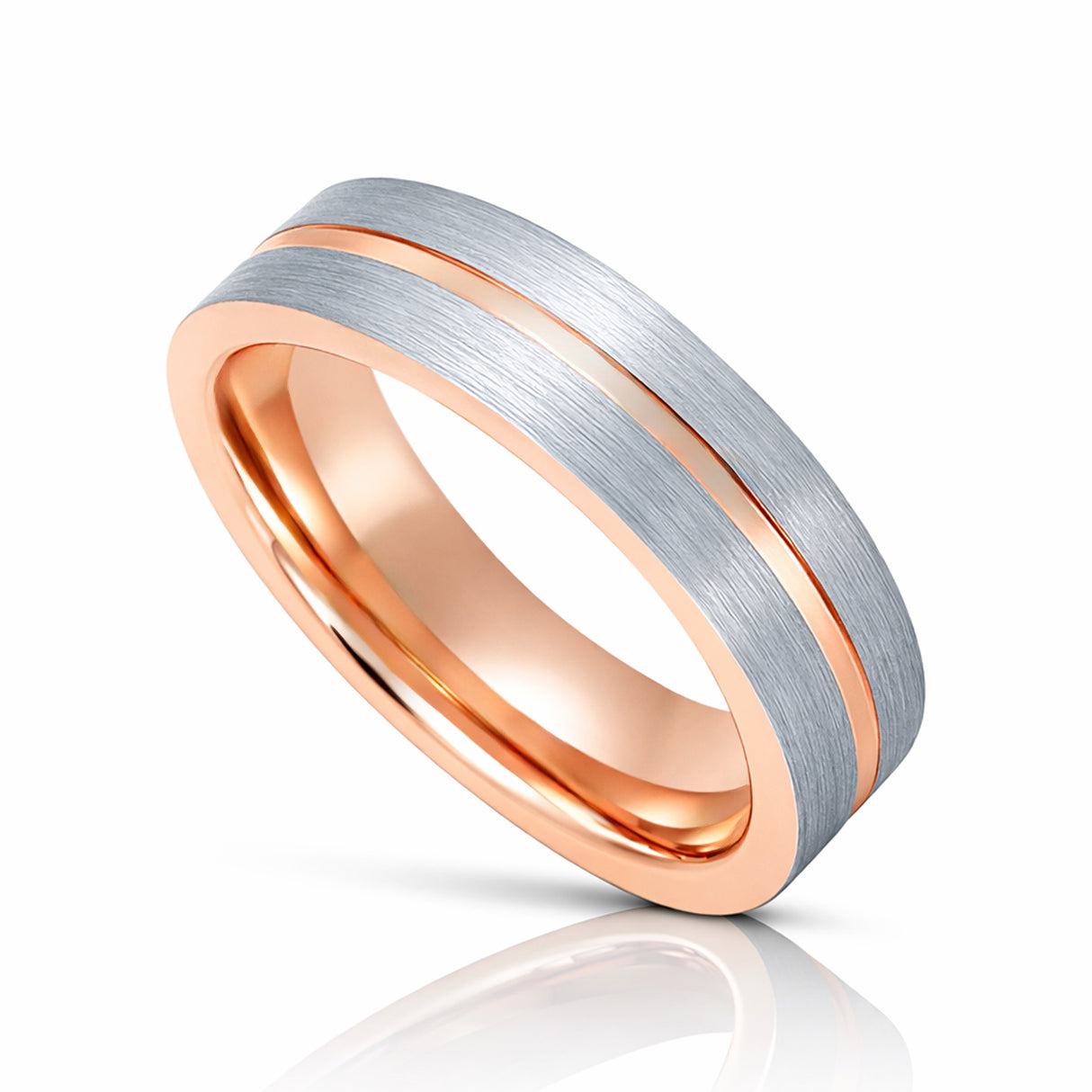 6mm Rose Gold Tungsten Carbide Wedding Ring Brushed Center W/ Rose Gold Groove