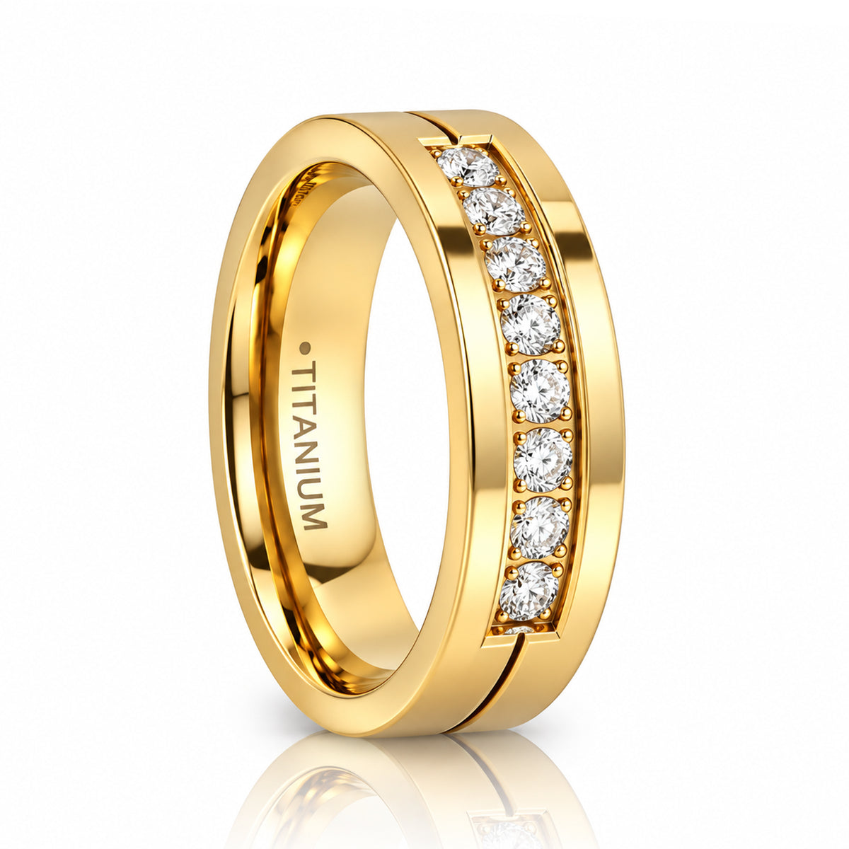 The Regent Gold Tungsten Wedding Band with 9 White CZ Stones 6mm & 8mm