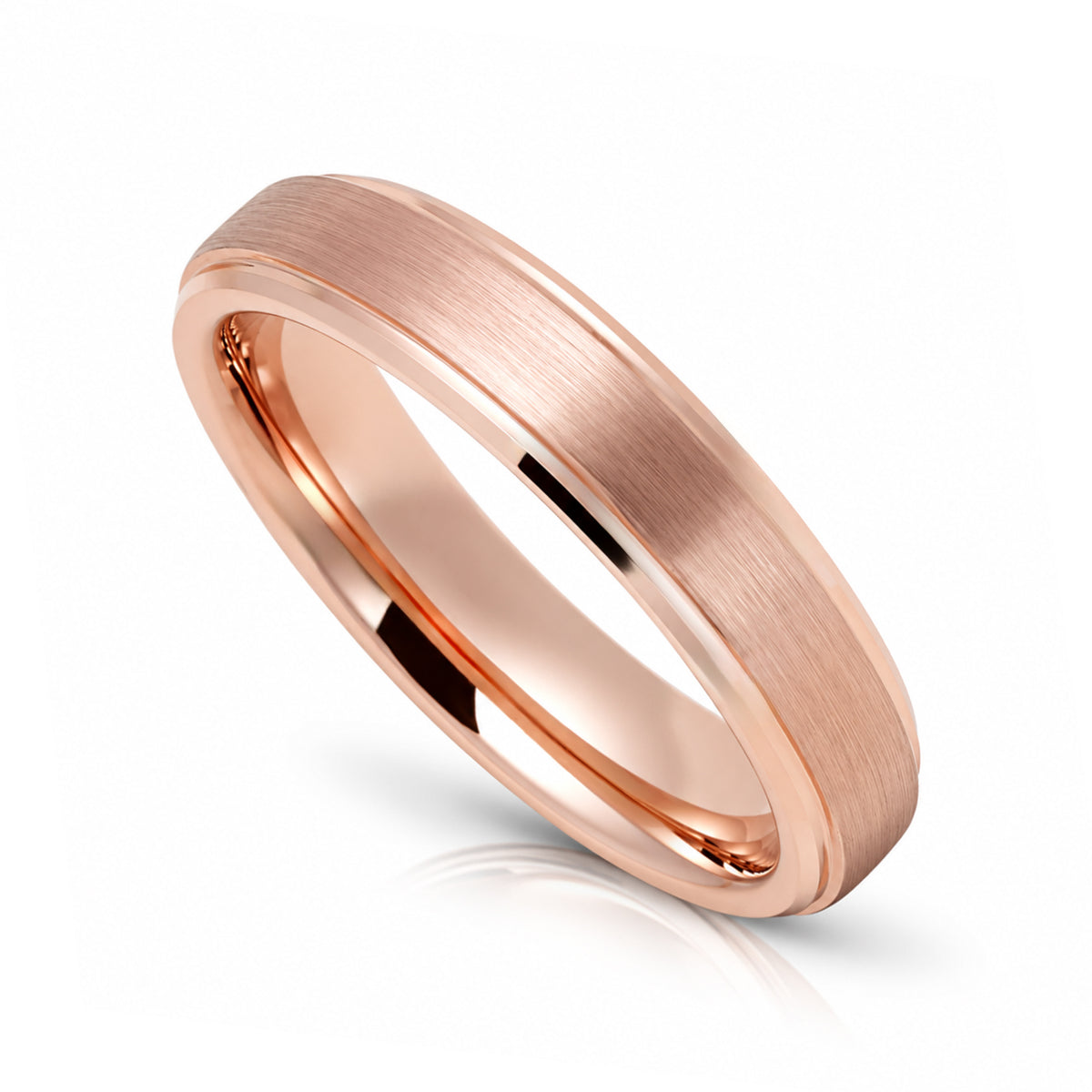 Rose Gold Tungsten Wedding Band Women, Brushed finish Stepped Edges, 4mm-8mm
