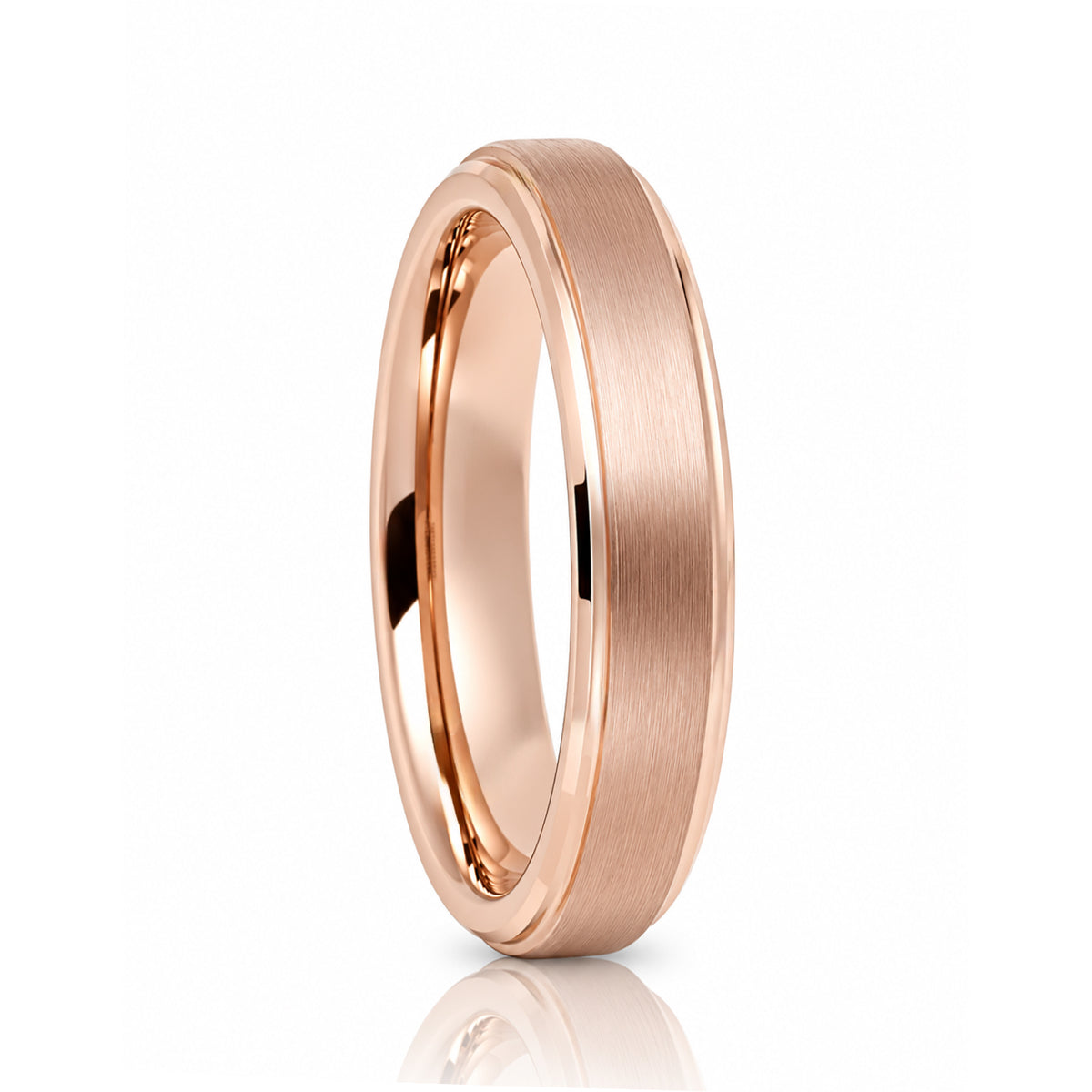 Rose Gold Tungsten Wedding Band Women, Brushed finish Stepped Edges, 4mm-8mm