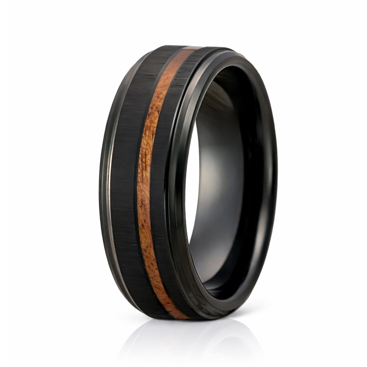 8mm Black Tungsten Wedding Band With Real Hawaiian Koa Wood Inlay