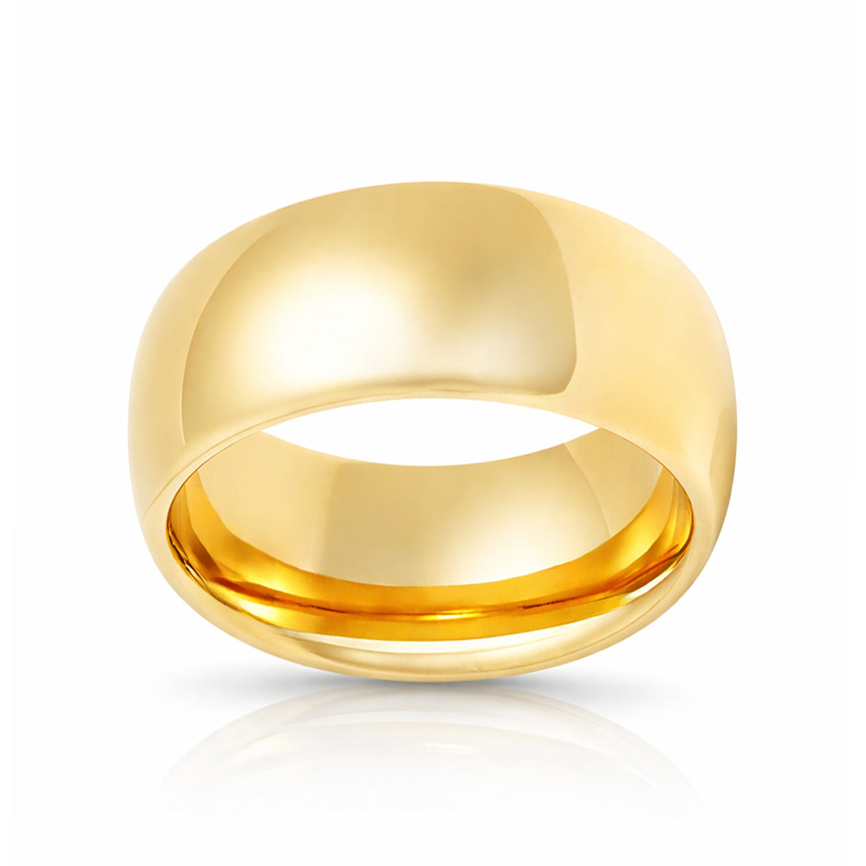 9mm - Yellow Gold Tungsten Wedding Band, High Polish Dome Shape, Anniversary Ring