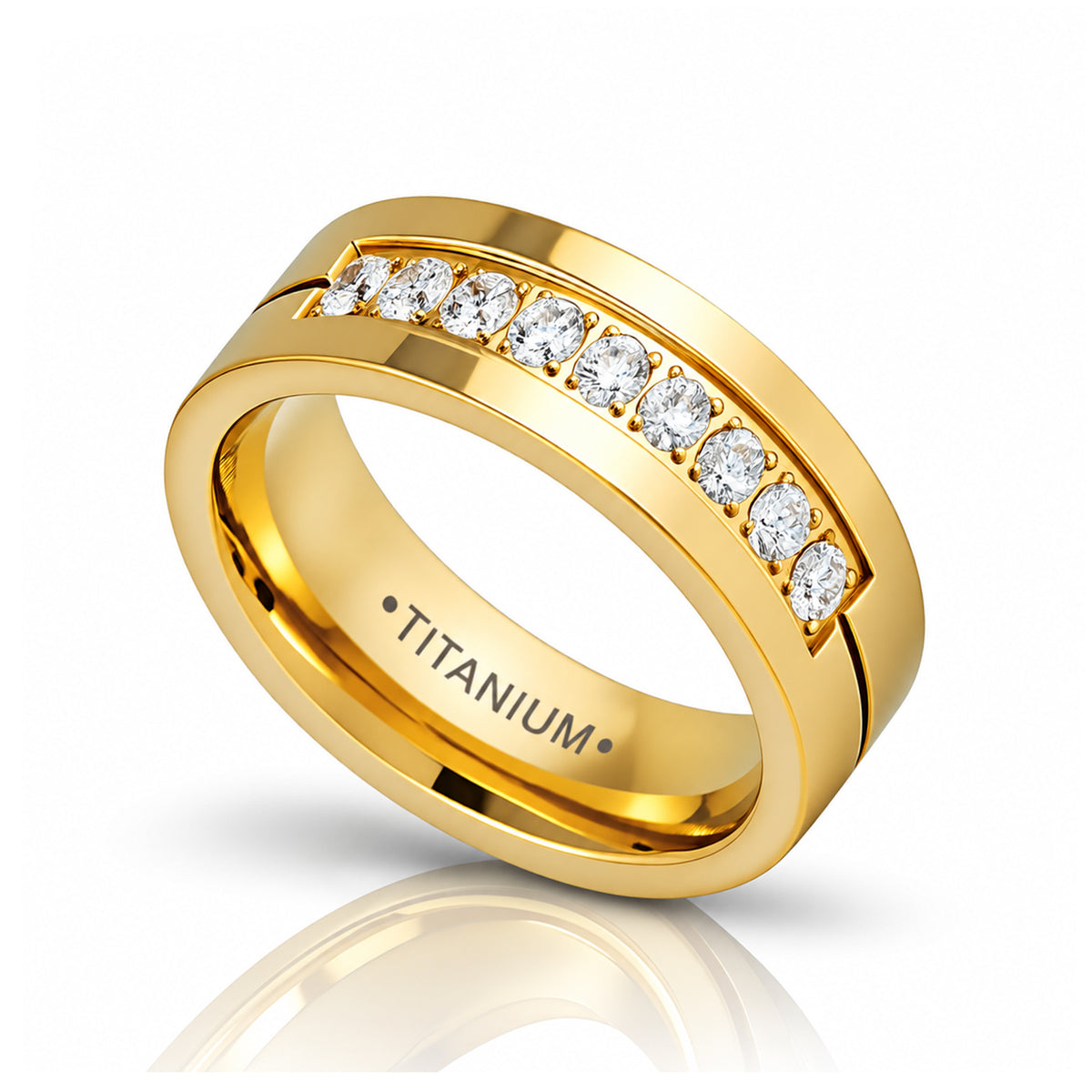 The Regent Gold Tungsten Wedding Band with 9 White CZ Stones 6mm & 8mm