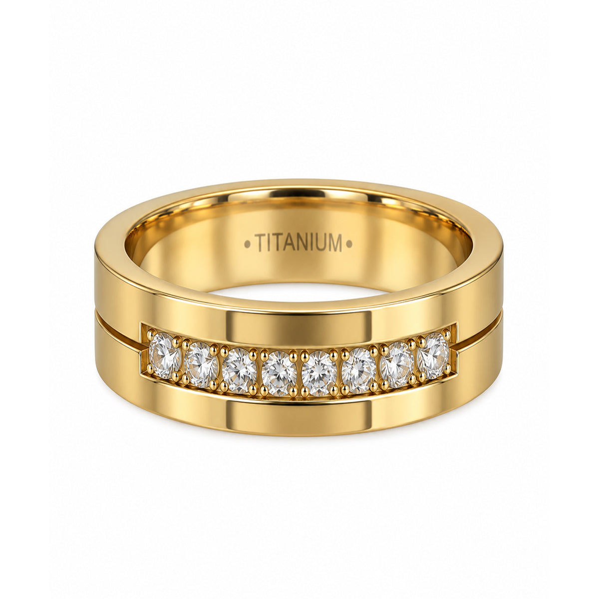 The Regent Gold Tungsten Wedding Band with 9 White CZ Stones 6mm & 8mm
