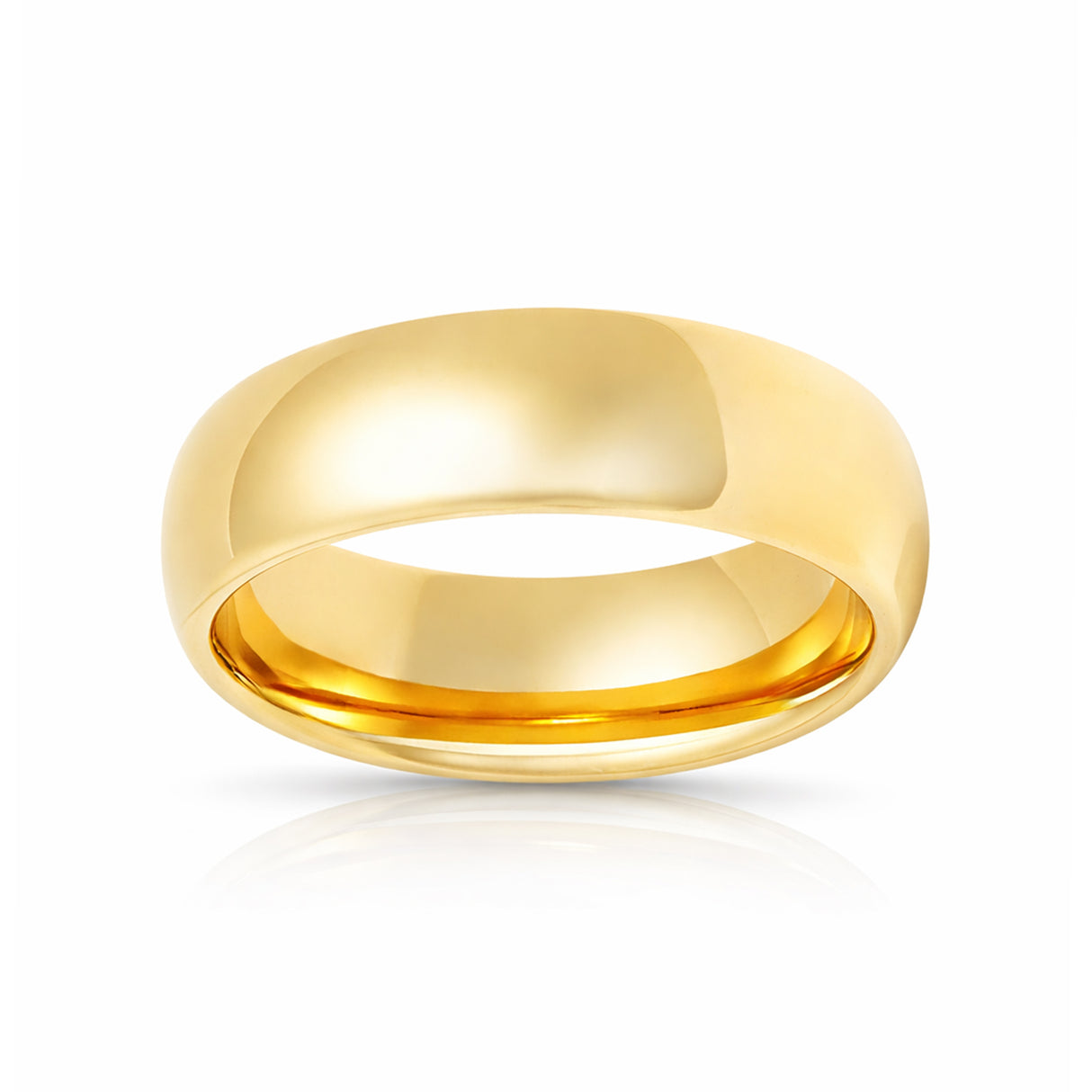 7mm - Yellow Gold Tungsten Wedding Band, High Polish Dome Shape, Anniversary Ring