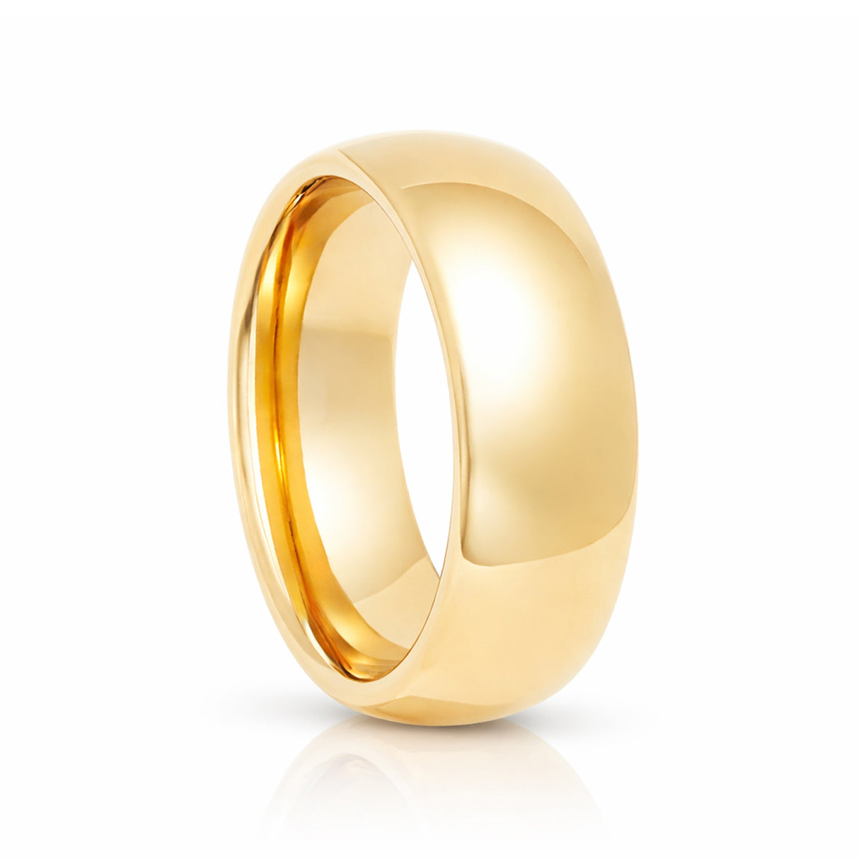 8mm - Yellow Gold Tungsten Wedding Band, High Polish Dome Shape, Anniversary Ring