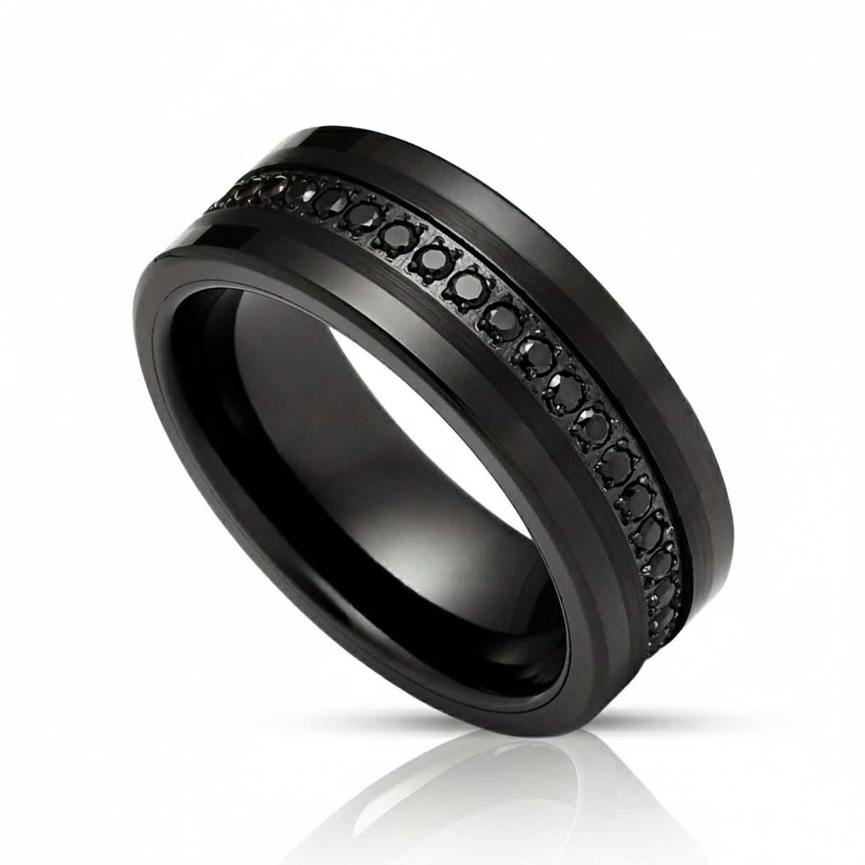 8mm - Men's Tungsten Wedding Band, CZ Diamond Ring, Comfort Fit Ring, Yellow Gold Ring,
