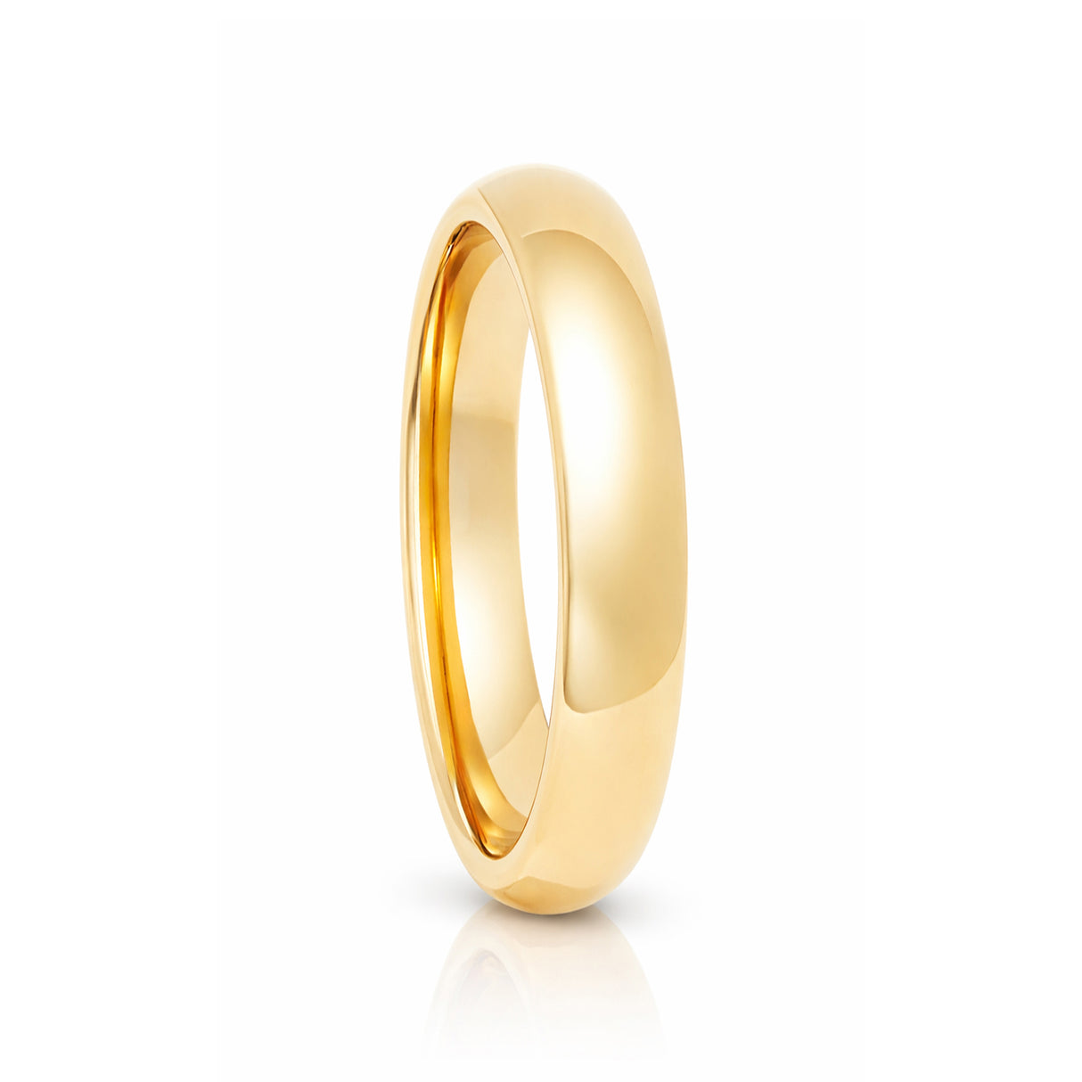 4mm - Yellow Gold Tungsten Wedding Band, High Polish Dome Shape, Anniversary Ring