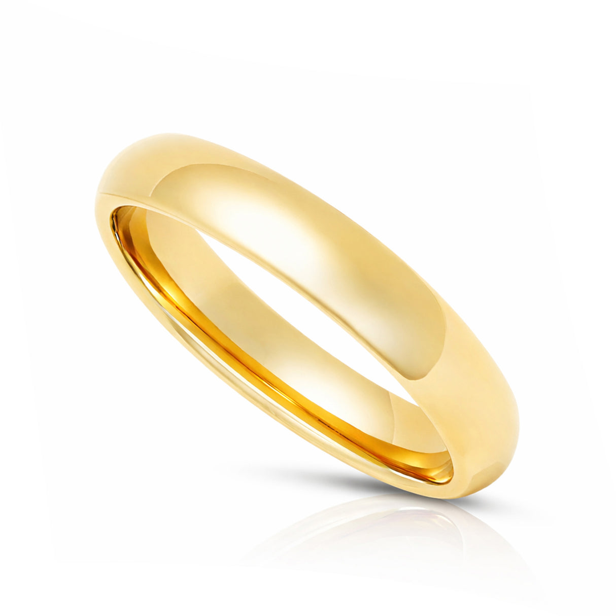 4mm - Yellow Gold Tungsten Wedding Band, High Polish Dome Shape, Anniversary Ring