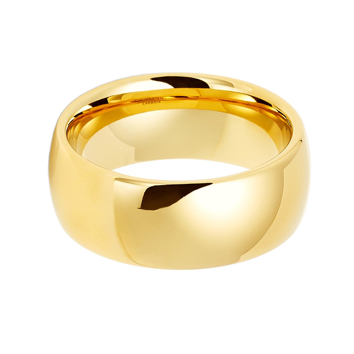 9mm - Yellow Gold Tungsten Wedding Band, High Polish Dome Shape, Anniversary Ring
