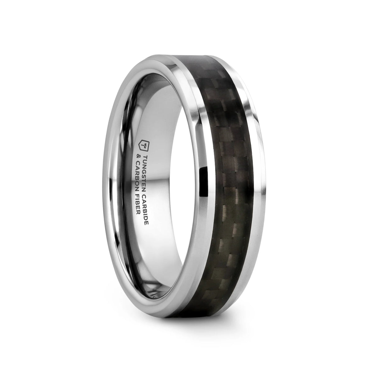 MAXIMUS Black Carbon Fiber Inlay Tungsten Carbide Wedding Band - 4mm - 12mm