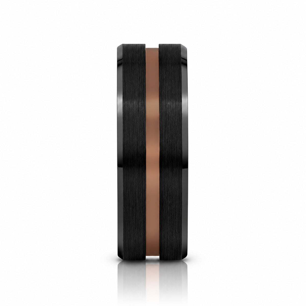 NEVAN 8mm Black Tungsten Wedding Band with Espresso Brown Groove Center