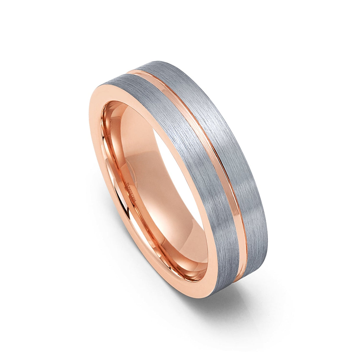 6mm Rose Gold Tungsten Carbide Wedding Ring Brushed Center W/ Rose Gold Groove