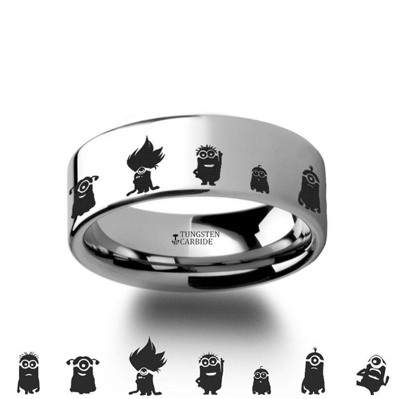 Despicable Me Minions Movie Hero Polished Tungsten Engraved Ring Jewelry - 10mm - 12mm