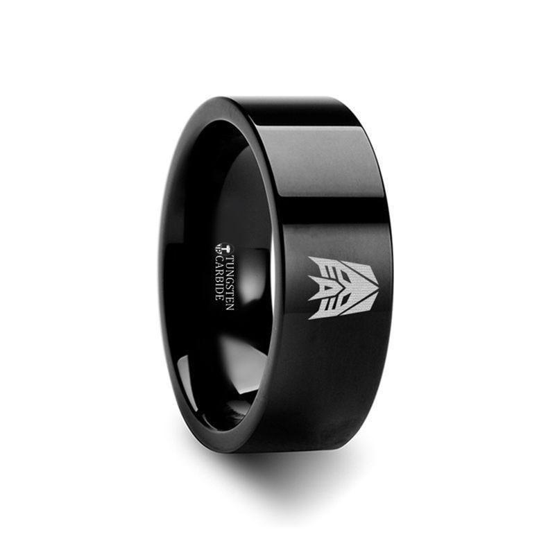 Decepticon Transformers Movie Symbol Super Hero Movie Black Tungsten Engraved Ring Jewelry - 10mm - 12mm