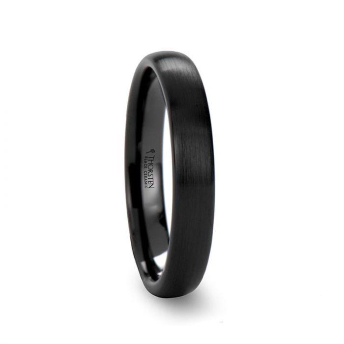 ATTOR Domed Brush Finished Black Ceramic Wedding Band - 10mm - 12mm