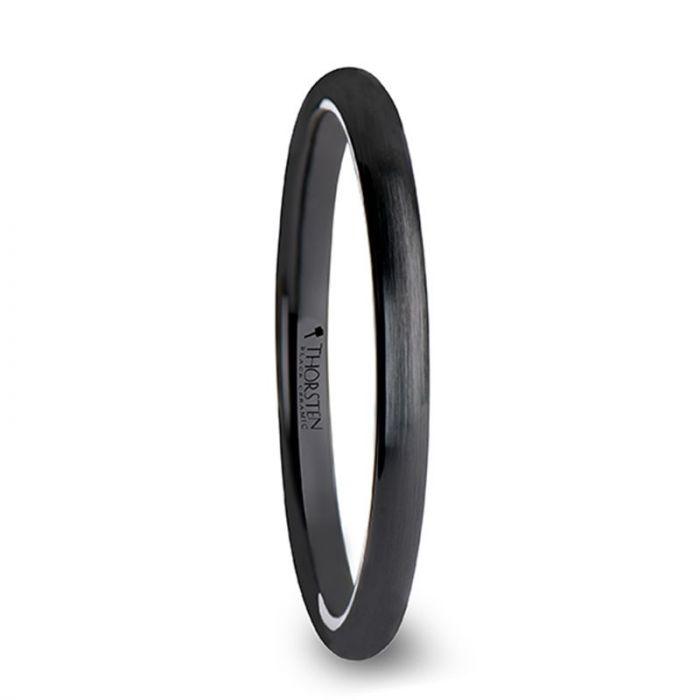 ATTOR Domed Brush Finished Black Ceramic Wedding Band - 10mm - 12mm