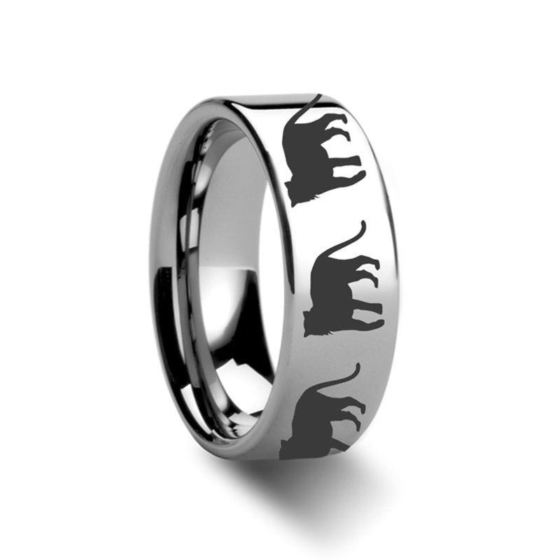 Animal Tiger Print Engraved Flat Tungsten Ring - 10mm - 12mm