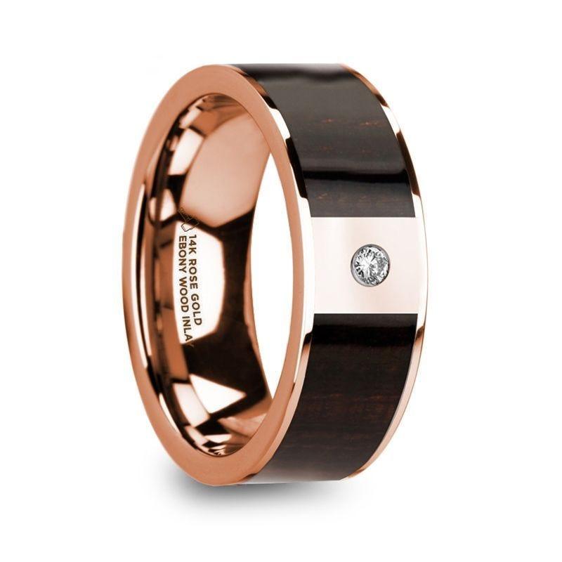 ROMANOS 14k Rose Gold & Ebony Wood Inlay Single Diamond