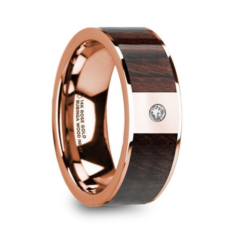 SILVANOS 14k Rose Gold Bubinga Wood Inlay Single White Diamond