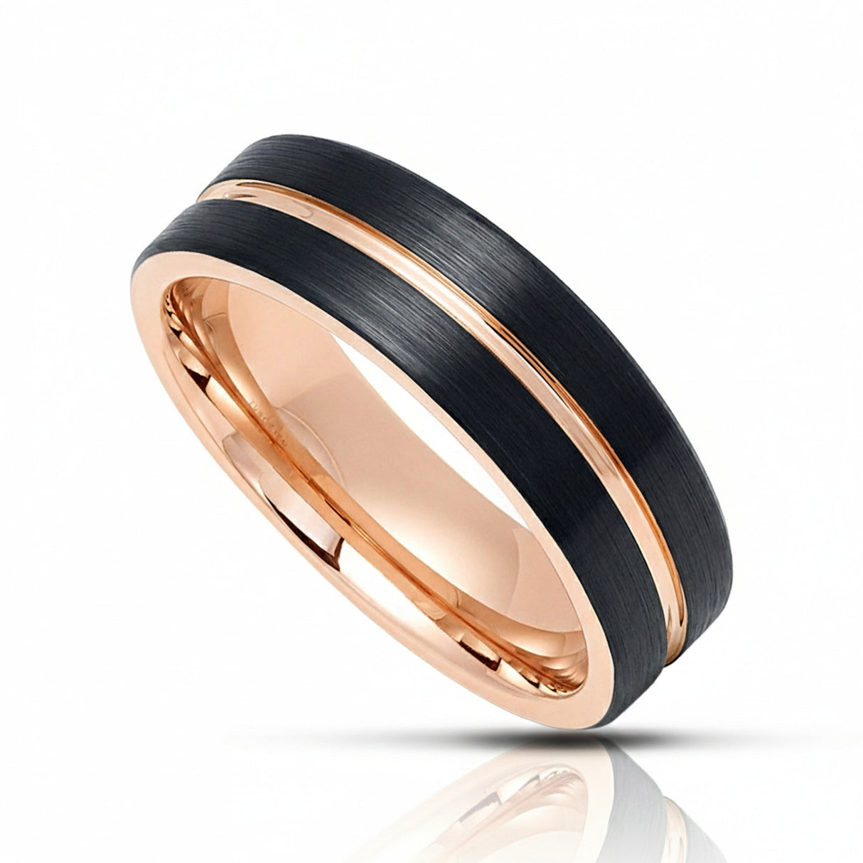 6mm Black & Rose Gold Tungsten Carbide Wedding Ring with Rose Gold Groove