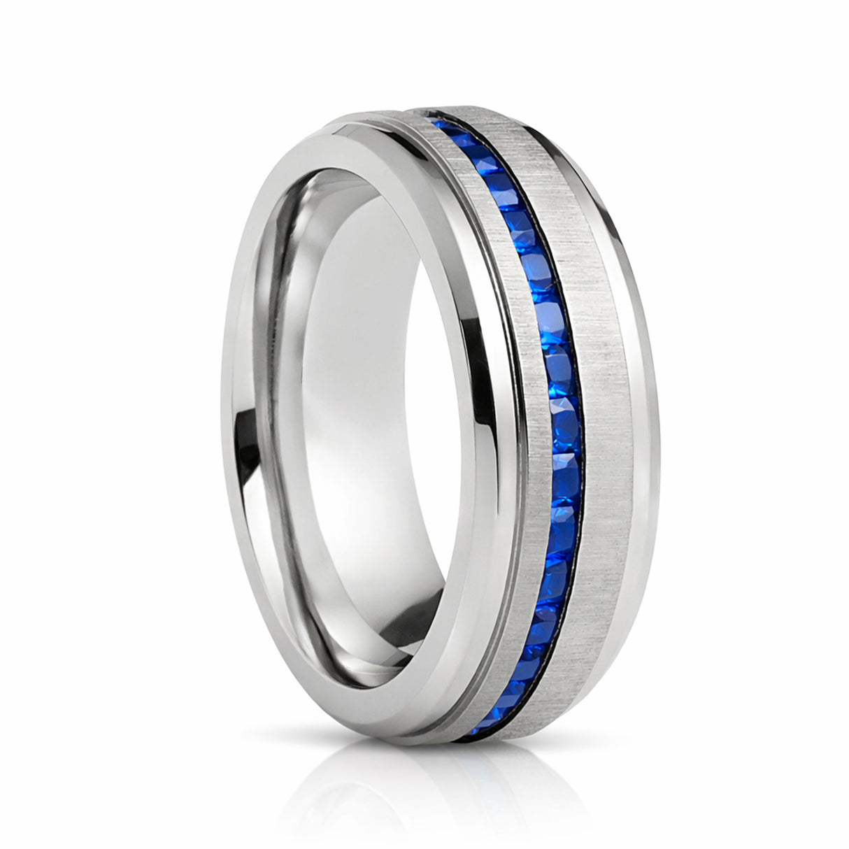 8mm - Mens Titanium Wedding Band With Blue Sapphire Titanium Ring