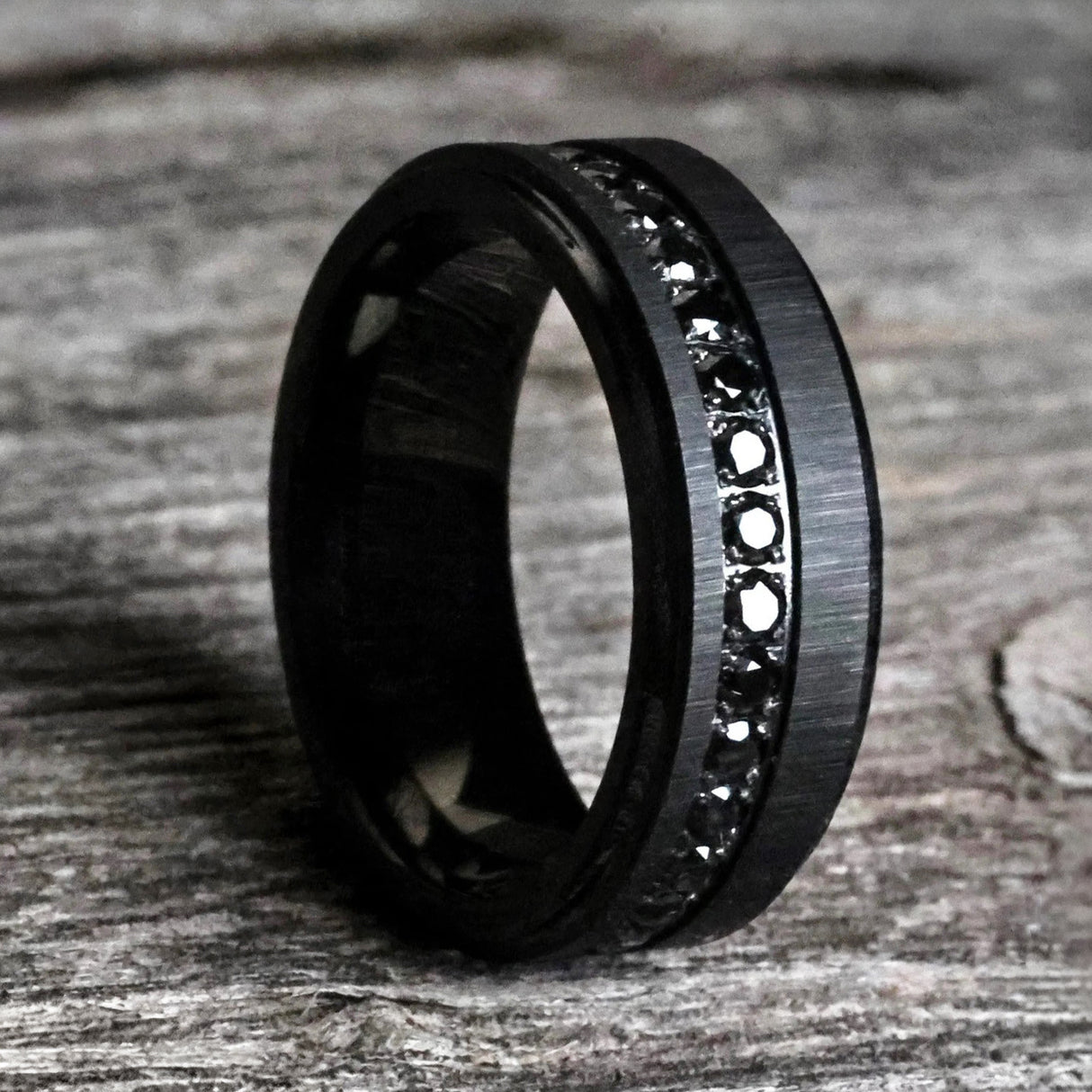 8mm Black Titanium Wedding Ring with Round Black Diamonds