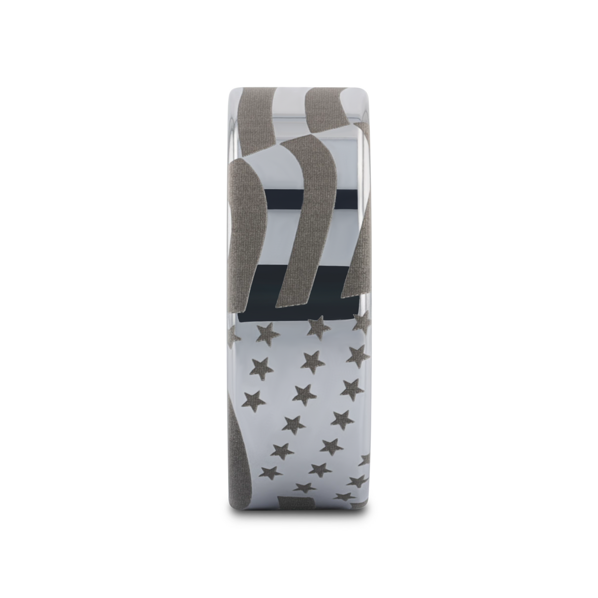 U.S. Flag Patriot Engraved Polished Flat Pipe Cut Tungsten Ring - 6mm - 12mm