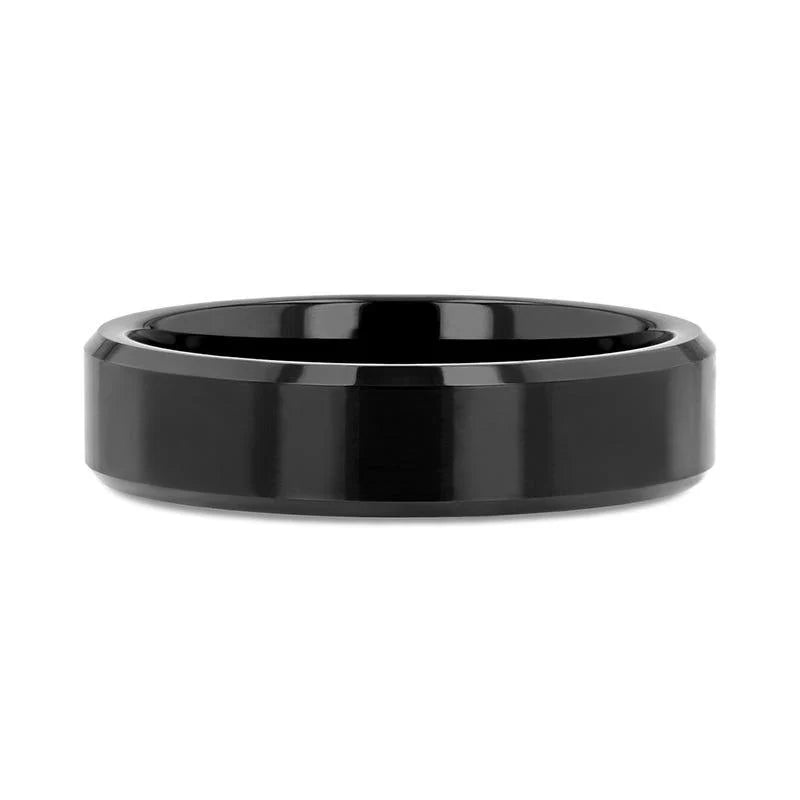 INFINITY Black Tungsten Ring with Beveled Edges