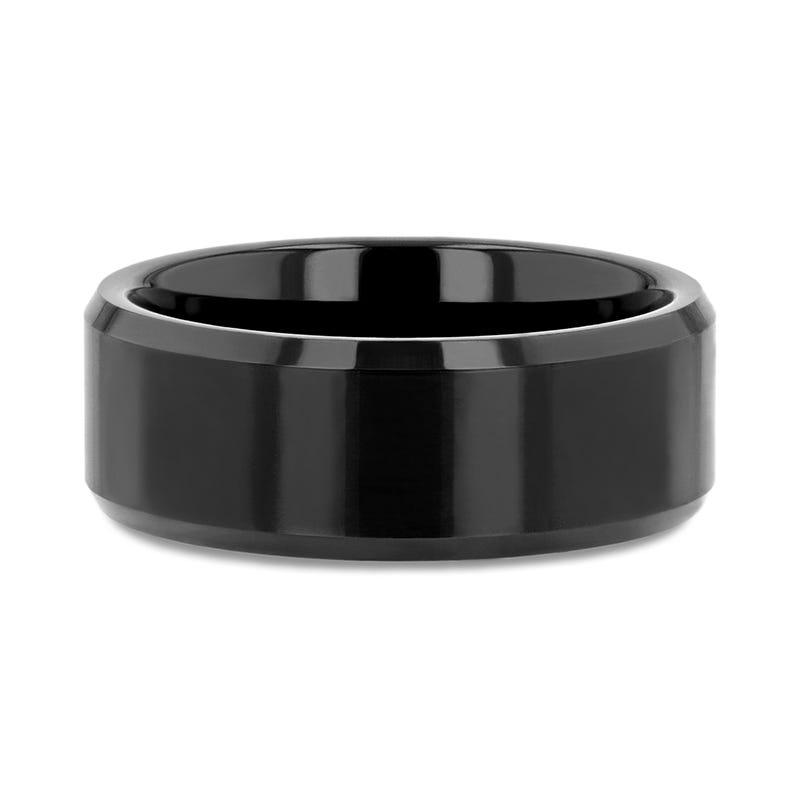 INFINITY Black Tungsten Ring with Beveled Edges