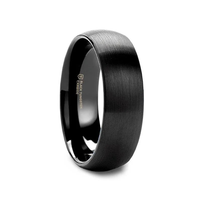 RAIDER Domed Brush Finished Black Tungsten Wedding Band - 2mm - 10mm