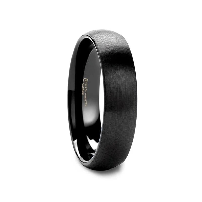 RAIDER Domed Brush Finished Black Tungsten Wedding Band - 2mm - 10mm