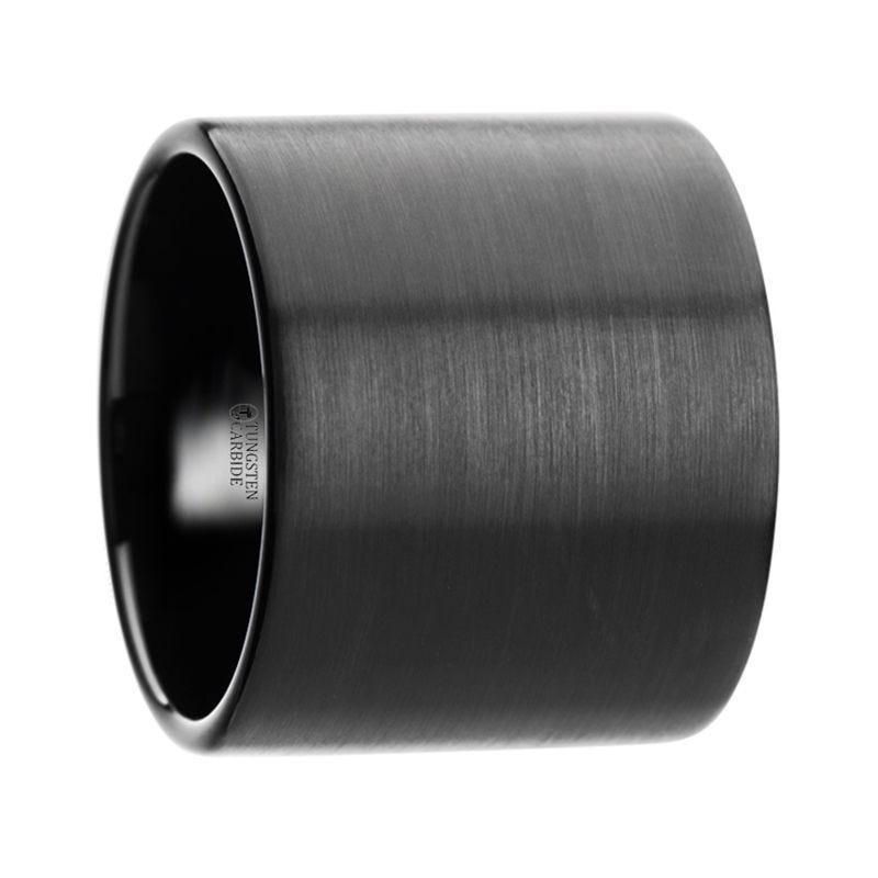 SAN ANTONIO Flat Black Tungsten Carbide Band with Brushed Finish - 4mm - 12mm