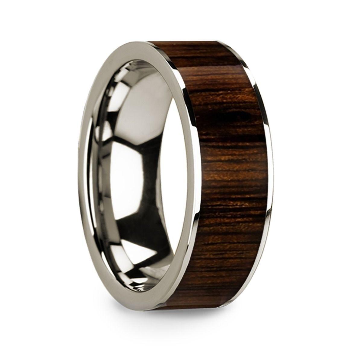 Polished 14k White Gold W/ Black Walnut Wood Inlay 8mm