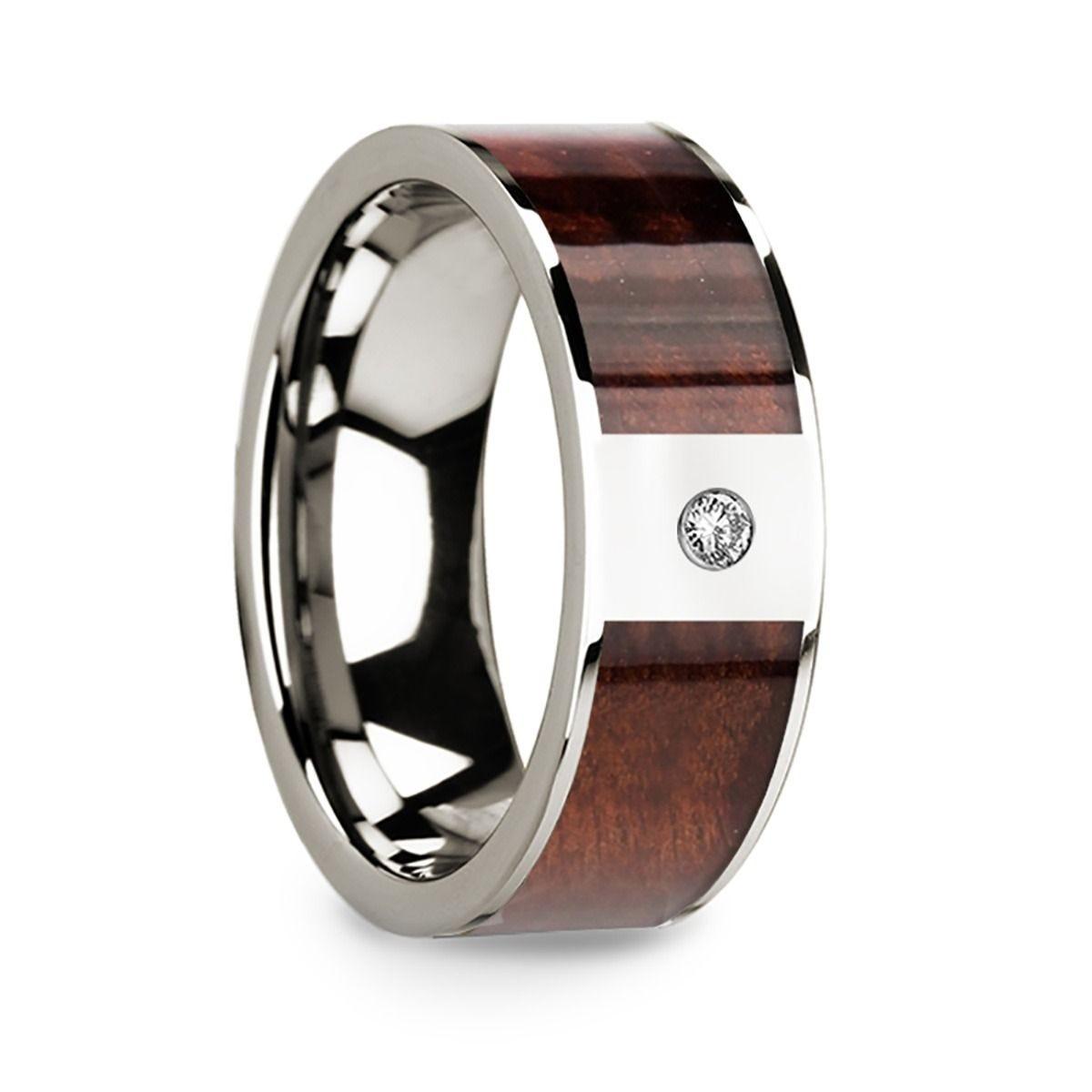 Redwood Inlaid Polished 14k White Gold Single White Diamond
