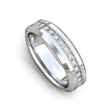 6mm - Tungsten Carbide Wedding Band Fully Stacked Cubic Zircon Beveled Edge Comfort Fit