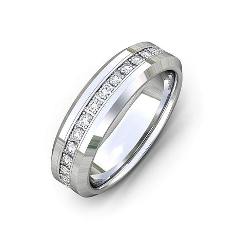 6mm - Tungsten Carbide Wedding Band Fully Stacked Cubic Zircon Beveled Edge Comfort Fit