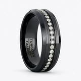 Blackout Crown 8mm Black Tungsten Wedding Band with White CZ Stones