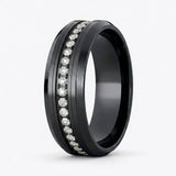 Blackout Crown 8mm Black Tungsten Wedding Band with White CZ Stones