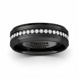 Blackout Crown 8mm Black Tungsten Wedding Band with White CZ Stones